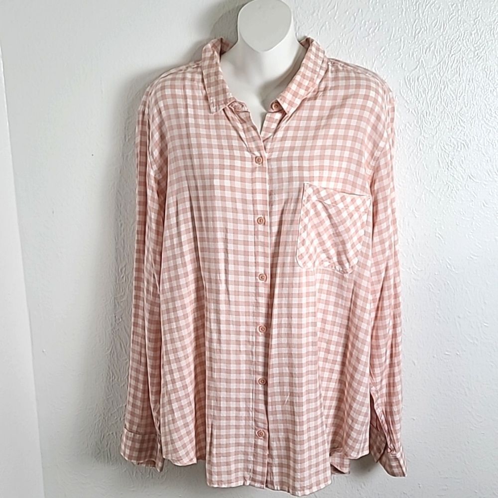 Time & Tru Pink & White Check Buttondown Shirt,  Size XXXL (22)